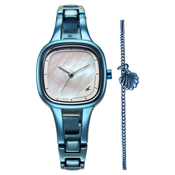 Fastrack Pulse Women's Watch Analog Mother of Pearl Dial with Blue Stainless Steel Band, 6147QM01