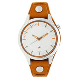 Fastrack, Women's Watch Analog, White Dial Brown Leather Band, 6156SL02