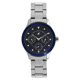 Fastrack All Nighters Quartz Women's Multifunction Watch Analog, Blue Dial Silver Stainless Steel Strap, 6163KM01