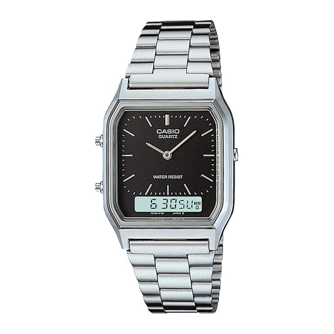 Casio Vintage Unisex Watch Analog-Digital Black Dial With Silver Stainless Steel Band, AQ-230A-1DMQD product image