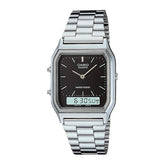 Casio Vintage Unisex Watch Analog-Digital Black Dial With Silver Stainless Steel Band, AQ-230A-1DMQD product image