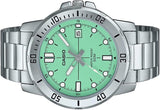 Casio Men's Watch Analog Green Dial with Silver Stainless Steel Band, MTP-VD01D-3E1VUDF