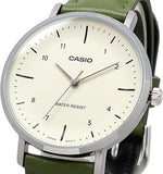 Casio Women's Watch Analog Cream Dial with Green Leather Strap, LTP-VT03L-3BDF