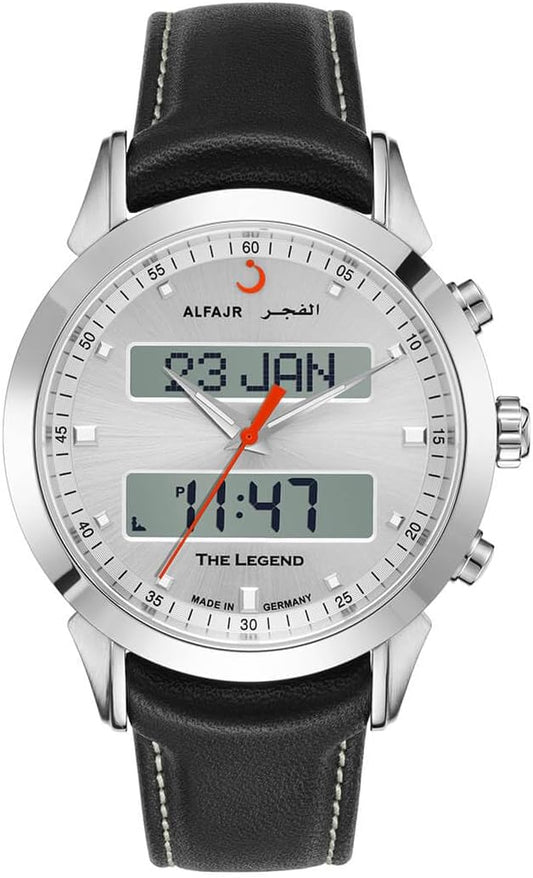 Alfajr Islamic Prayer Men's Analog-Digital Watch White Dial With Black Leather Strap, WA-30LS authentic Alfajr WA-30LS Islamic prayer product in Bahrain