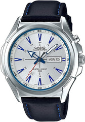 Casio,Men's Watch Analog, Silver Dial Blue Leather Band, MTP-E200L-7A2VD