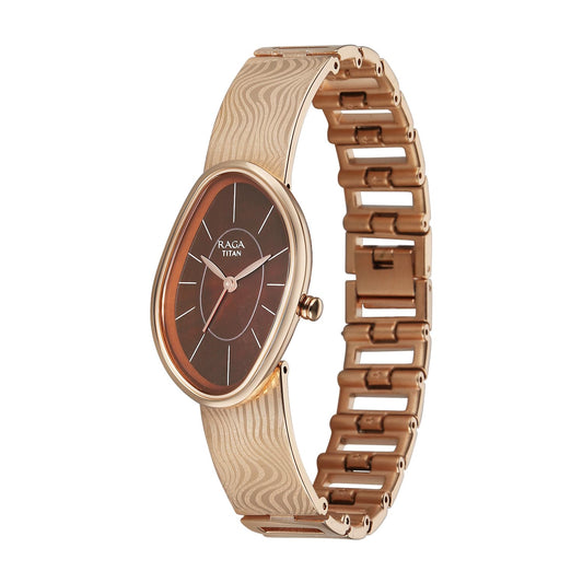 Titan Raga Women's Quartz Analog Watch, Brown Dial, Rose Gold11 Metal Strap, TI-95390WM01