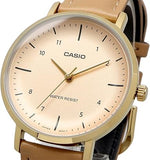 Casio Women's Watch Analog Beige Dial with Brown Leather Strap, LTP-VT03GL-4BDF