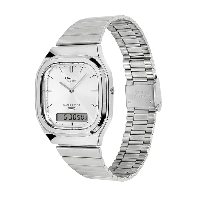 Casio Vintage Men's Watch Analog-Digital White Dial With Silver Stainless Steel Band,AQ-240E-7ADF product image