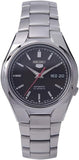 Seiko 21 Jewels Men's Automatic Watch Analog Black Dial with Silver Stainless Steel Band, SNK607K