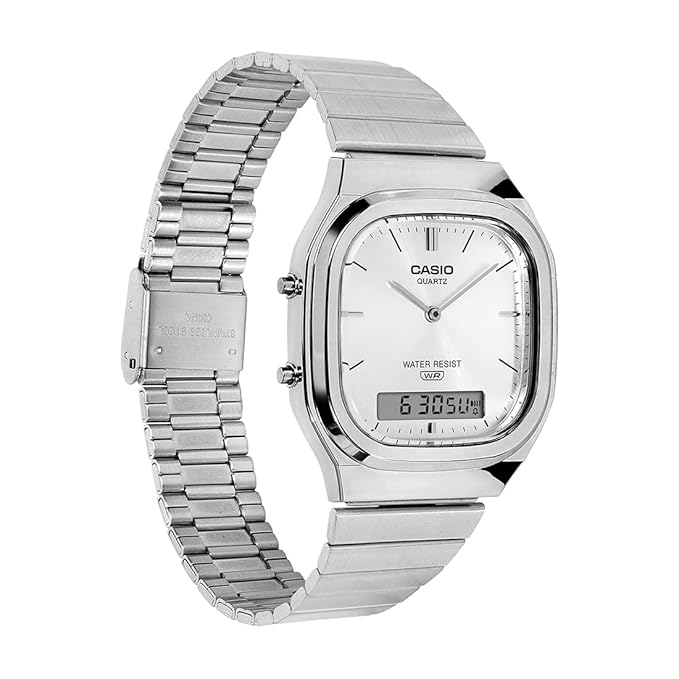 Casio Vintage Men's Watch Analog-Digital White Dial With Silver Stainless Steel Band,AQ-240E-7ADF product image