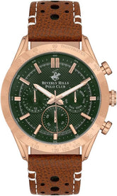 Beverly Hills Polo Club Men's Watch, Analog, Green Dial, Brown Leather Strap, BP3317X.472