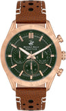 Beverly Hills Polo Club Men's Watch, Analog, Green Dial, Brown Leather Strap, BP3317X.472