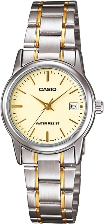 Casio, Women’s Watch Analog, Beige Dial Silver Stainless Steel Band, LTP-V002SG-9AUD