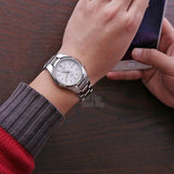 Seiko 21 Jewels Men's Automatic Watch Analog White Dial with Silver Stainless Steel Band, SNK601K