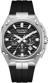 Quantum Men's Chronograph Watch Black Dial Black Silicone Band, ADG1278.351