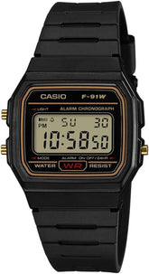 Casio, Unisex Watch Vintage Collection Digital, Black Dial Black Resin Band, F-91WG-9QDF