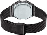 Casio Unisex Watch Vintage Collection Digital Display, Black Dial Black Stainless Steel Mesh Strap, A168WEMB-1BDF