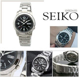 Seiko Men's Mechanical Watch Analog, Black Dial Silver Stainless Band, SNKE63J