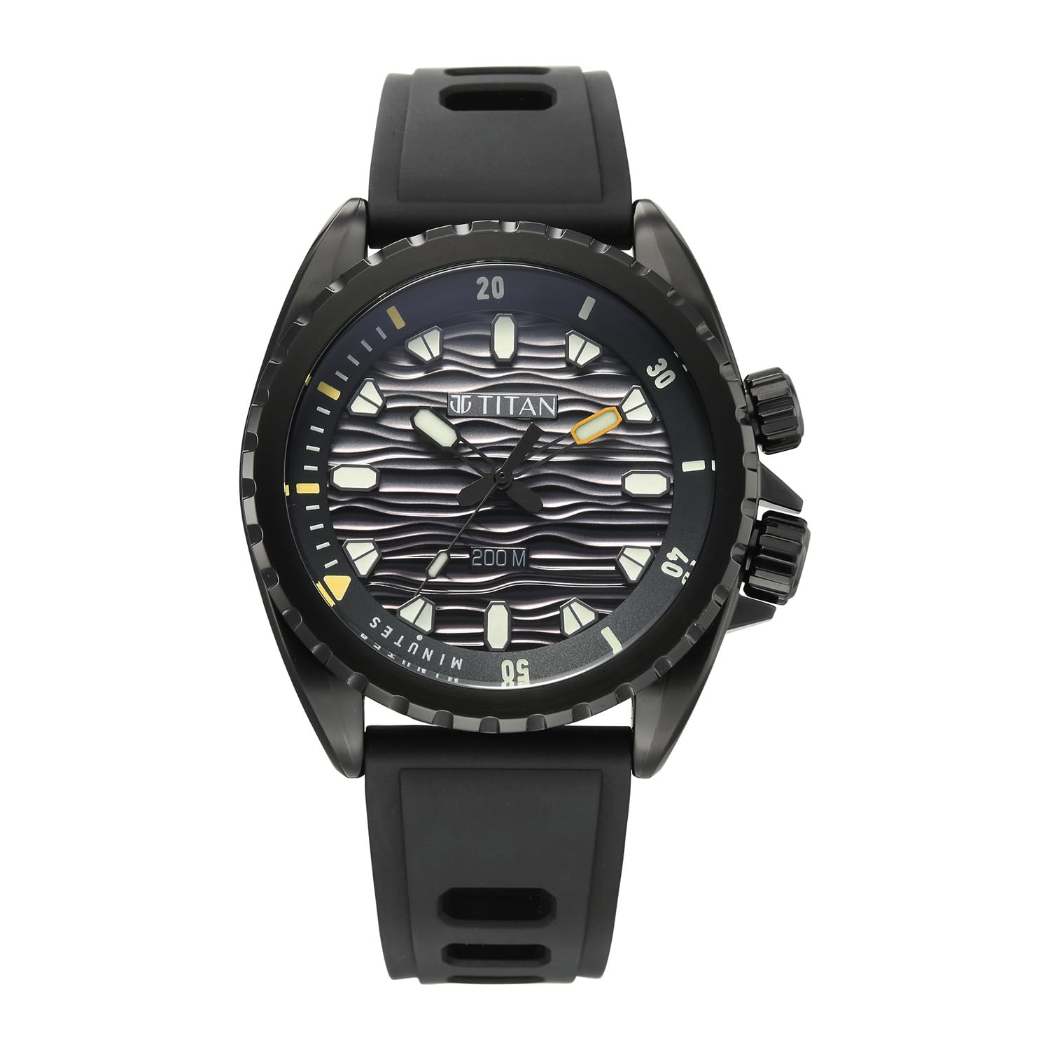Titan Zero Hour Diver's Men's Analog Watch Black Dial Black Rubber Strap 200M Water Resistant 10068NP01