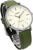 Casio Women's Watch Analog Cream Dial with Green Leather Strap, LTP-VT03L-3BDF