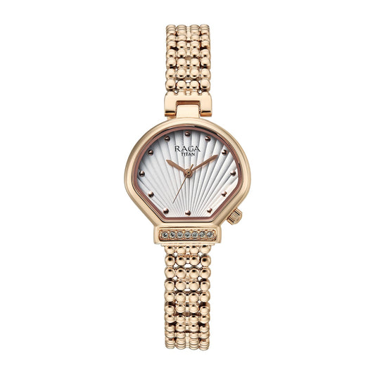 Titan Raga Spotlight Women's Quartz Analog Watch, Cream Dial, Rose Gold11 Metal Strap, TI-95432WM01