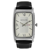 Sonata Men's Watch Analog Silver Dial With Black Leather Strap, 7122SL01