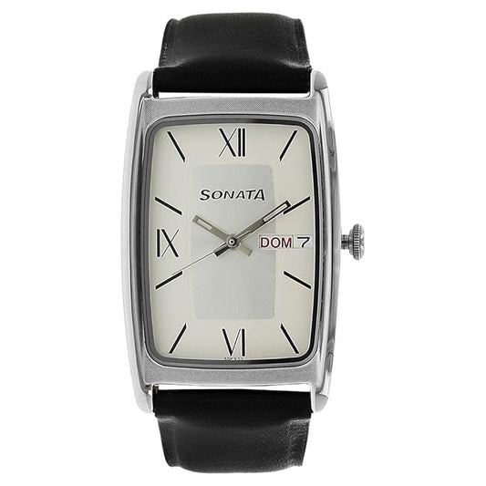 Sonata, Men, Analog, Watch, Silver Dial, Leather Strap, 7122SL01