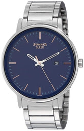 Sonata Men's Watch Analog Blue Dial With Stainless Steel Band, 7131SM01