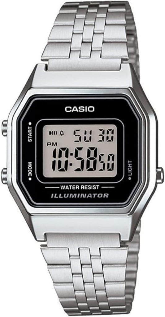 Casio, Women's Watch Digital, Black Dial Silver Stainless Band, LA680WA-1DF