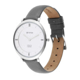 Titan Women's Edge Watch Analog White Dial with Black Leather Strap, 2655SL01
