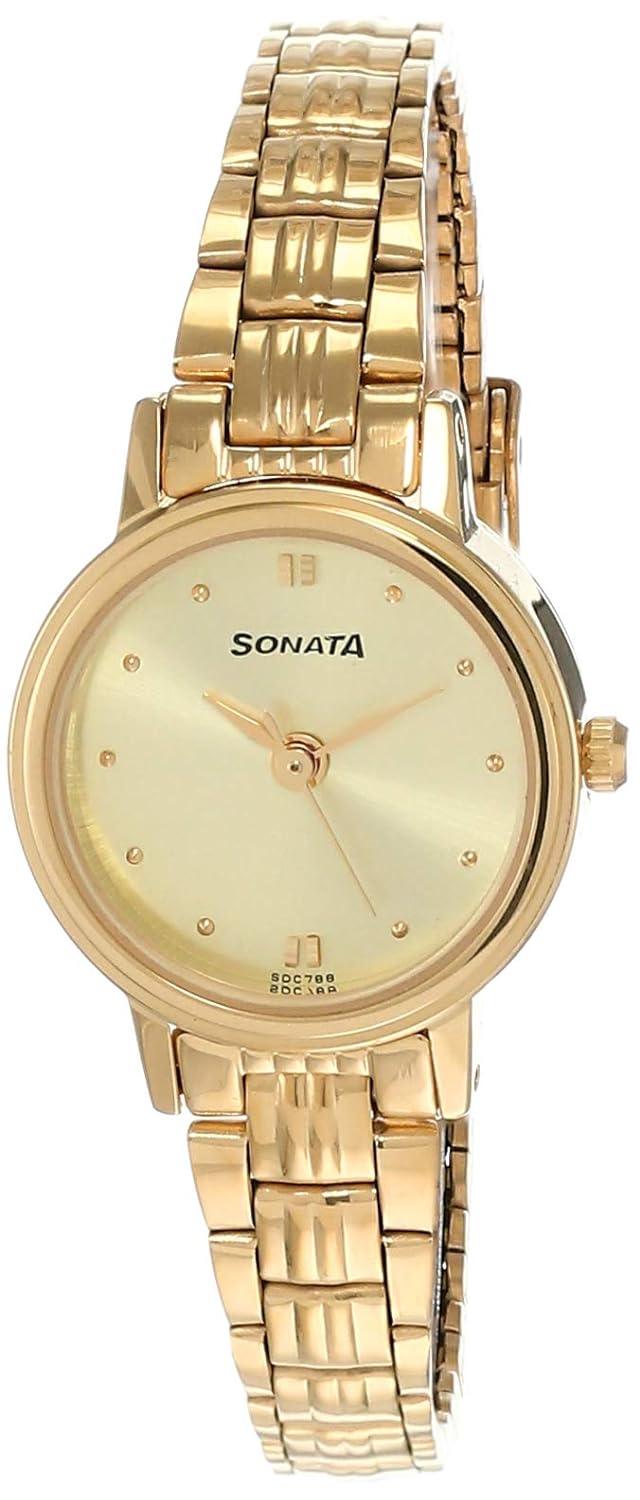 Sonata, Women's Watch, Champagne Dial Gold Metal Strap, 8096YM02