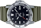 Casio, Men's Watch Analog, Black Dial Green Resin Band, MTP-VD01-3EVUDF