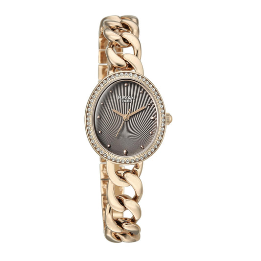 Titan Raga Spotlight Women's Quartz Analog Watch, Grey Dial, Gold Metal Strap, TI-95429WM01