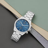 Titan Metropolitan Charm Men's Multifunctional Watch Blue Dial With Silver Stainless Steel Band, 1805SM03