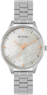 Titan Women Analog Watch Mother of Pearl Dial with Silver Stainless Steel Band, 2649SM06