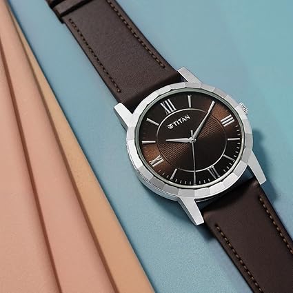 Titan, Men's, Analog Watch, Brown Dial, with Leather Band, TI-1644SL01