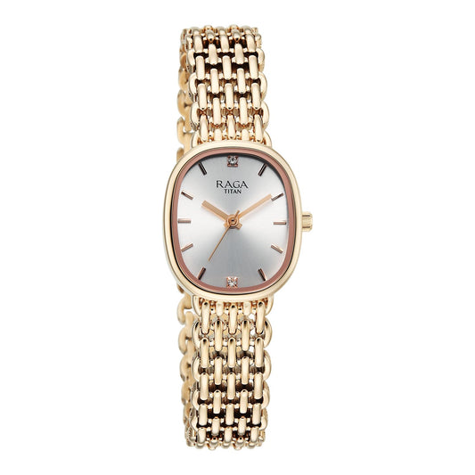 Titan Raga Spotlight Women's Quartz Analog Watch, Silver Dial, Gold Metal Strap, TI-95430WM01