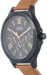 Casio, Men's Watch Analog, Black Dial Brown Leather Band, MTP-V300BL-5AUD