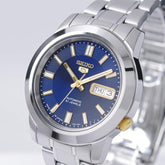 Seiko Men's Mechanical Watch, Automatic 21 Jewels Blue Dial Silver Stainless Band, SNKK11J