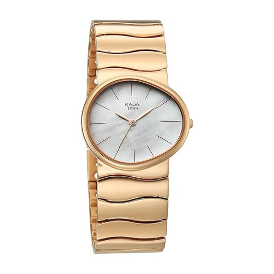 Titan Raga Women's Quartz Analog Watch, Silver Dial, Rose Gold11 Metal Strap, TI-95389WM01
