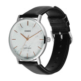Casio Men's Watch Analog White Dial with Black Leather Strap, MTP-VT01LM-7AUDF