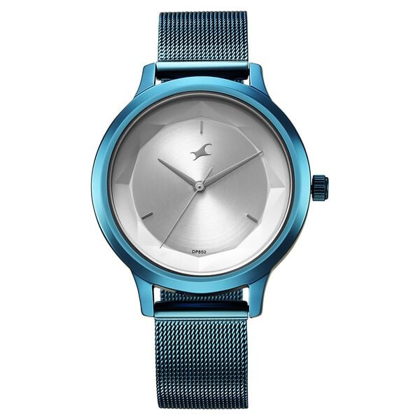 Fastrack Fleek Women's Watch Analog Silver Dial with Blue Mesh Band, 6210QM01