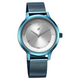 Fastrack Fleek Women's Watch Analog Silver Dial with Blue Mesh Band, 6210QM01