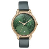 Fastrack Stunners Women's Watch Analog Green Dial with Green Leather Strap, 6282WL01