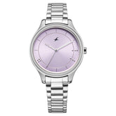 Fastrack Stunners Women's Watch Analog Purple Dial with SIlver Stainless Steel Band, 6296SM01