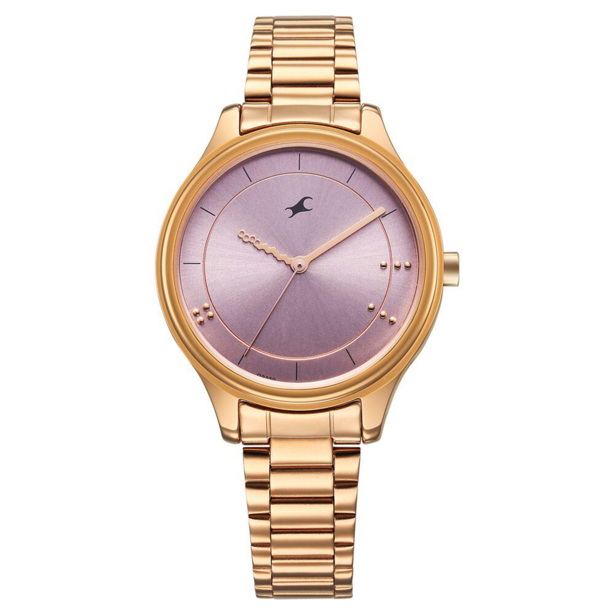Fastrack Stunners Women's Watch Analog Purple Dial with Rose Gold Stainless Steel Band, 6296WM01
