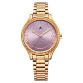 Fastrack Stunners Women's Watch Analog Purple Dial with Rose Gold Stainless Steel Band, 6296WM01