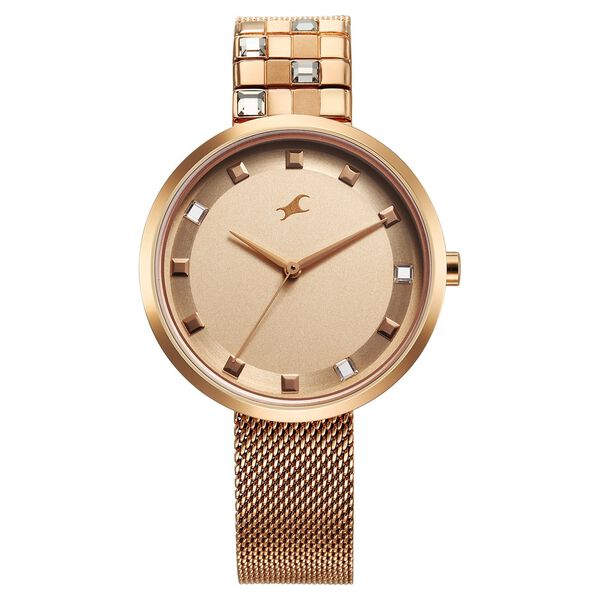 Fastrack Fleek Women's Watch Analog Rose Gold Dial with Rose Gold Stainless Steel Band, 6300WM01