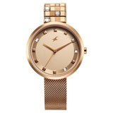 Fastrack Fleek Women's Watch Analog Rose Gold Dial with Rose Gold Stainless Steel Band, 6300WM01