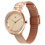 Fastrack Fleek Women's Watch Analog Rose Gold Dial with Rose Gold Stainless Steel Band, 6300WM01